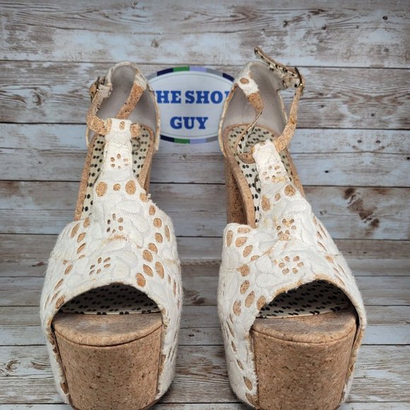 Jessica Simpson Women Size 9B Brown/ White Ankle Strap High Block Heels Shoes - Picture 6 of 13